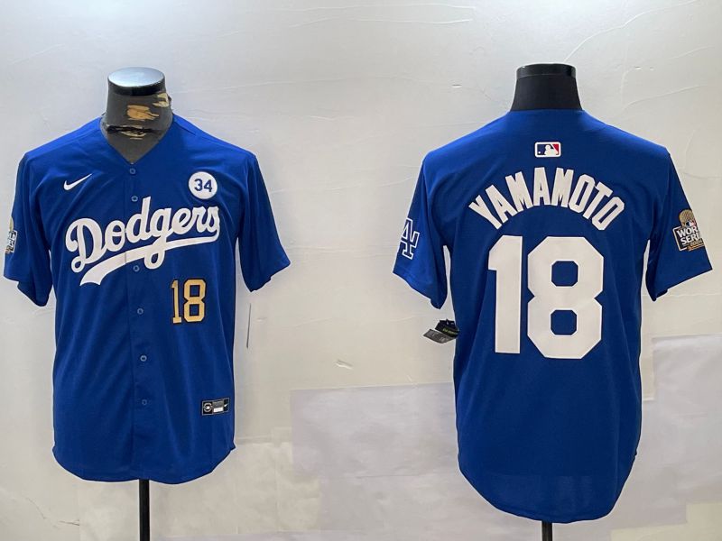 Men Los Angeles Dodgers 18 Yamamoto Blue Game 2024 Nike MLB Jersey style 11211